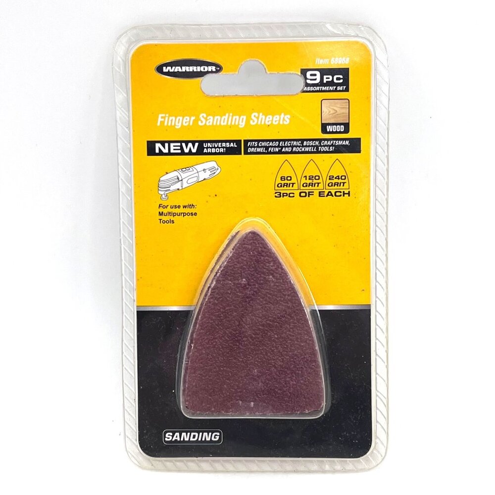 Harbor Freight Warrior 9 Pc Finger Sanding Sheets 60 120 240 Grit Hook Loop Back